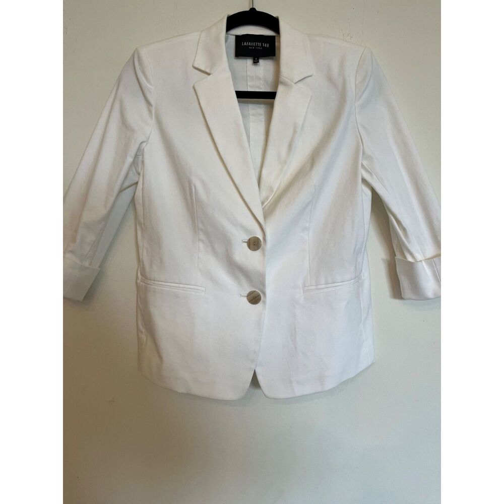 Lafayette 148 Womens Blazer Jacket 2 White Cotton Preppy Career Old Money NWOT